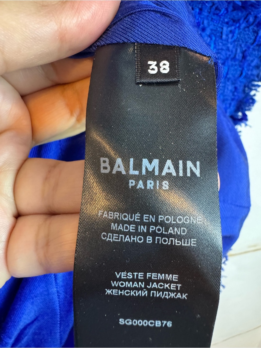 Balmain | Blue Boucle Double-Breasted Blazer, EU 38 - Picture 11 of 15